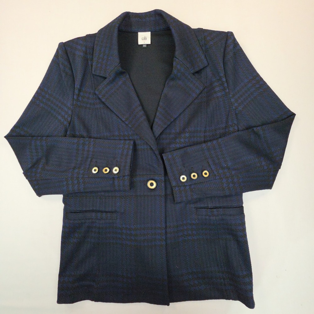 Cabi 4296 Checkout Dinner Jacket Blazer Womens Large Blue Black Plaid One Button